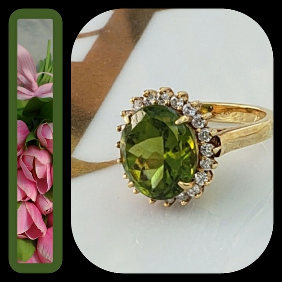 Hold 💯18K Solid Yellow Gold Peridot Diamond Ring - Picture 2 of 5